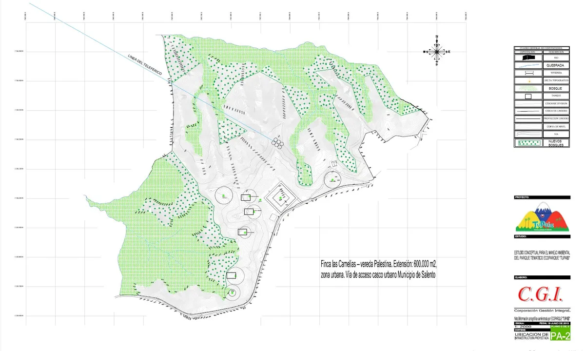 Plano de la finca Las Camelias con zonas de bosque